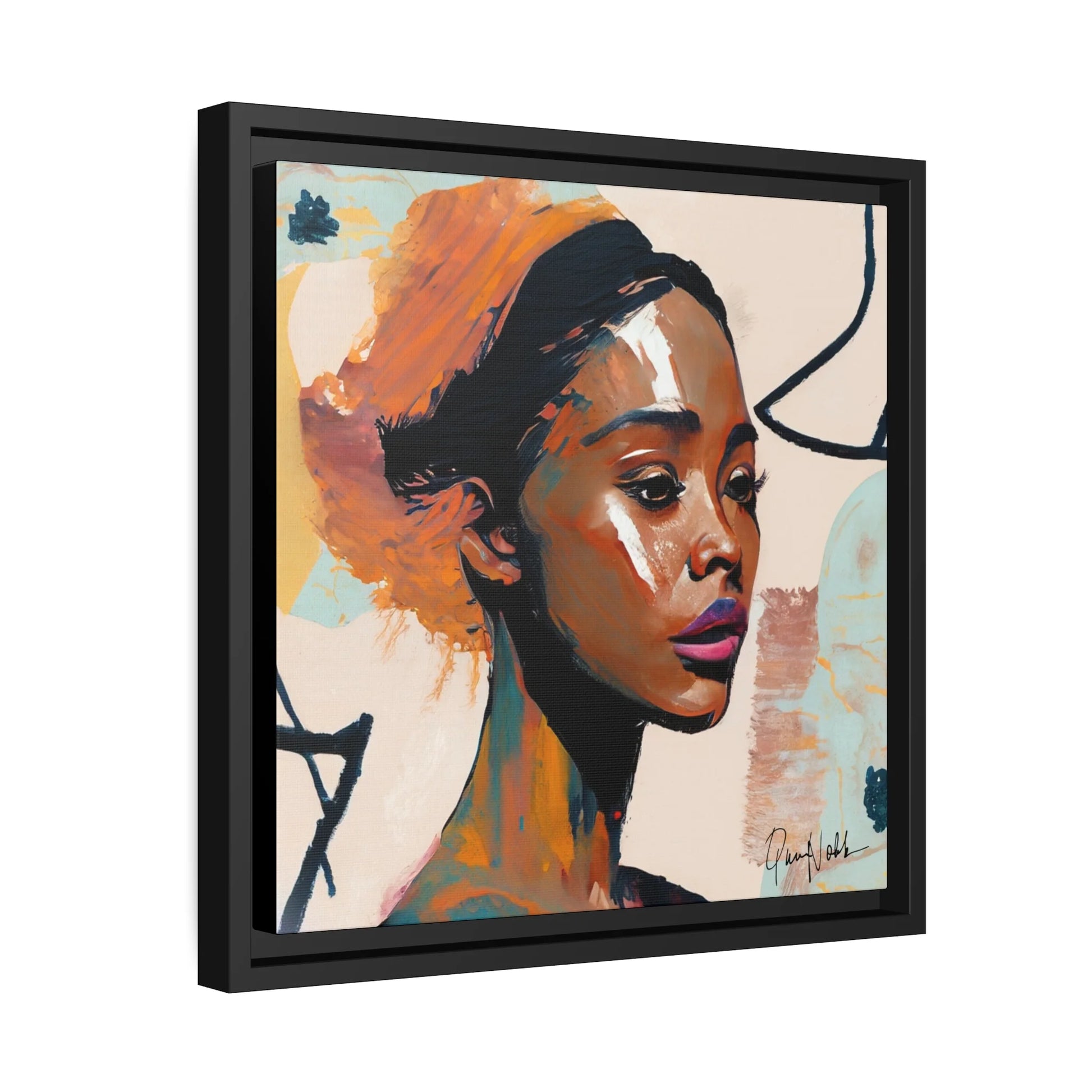 Elegant Framed Canvas Wall Art Featuring a Portrait of an African Woman