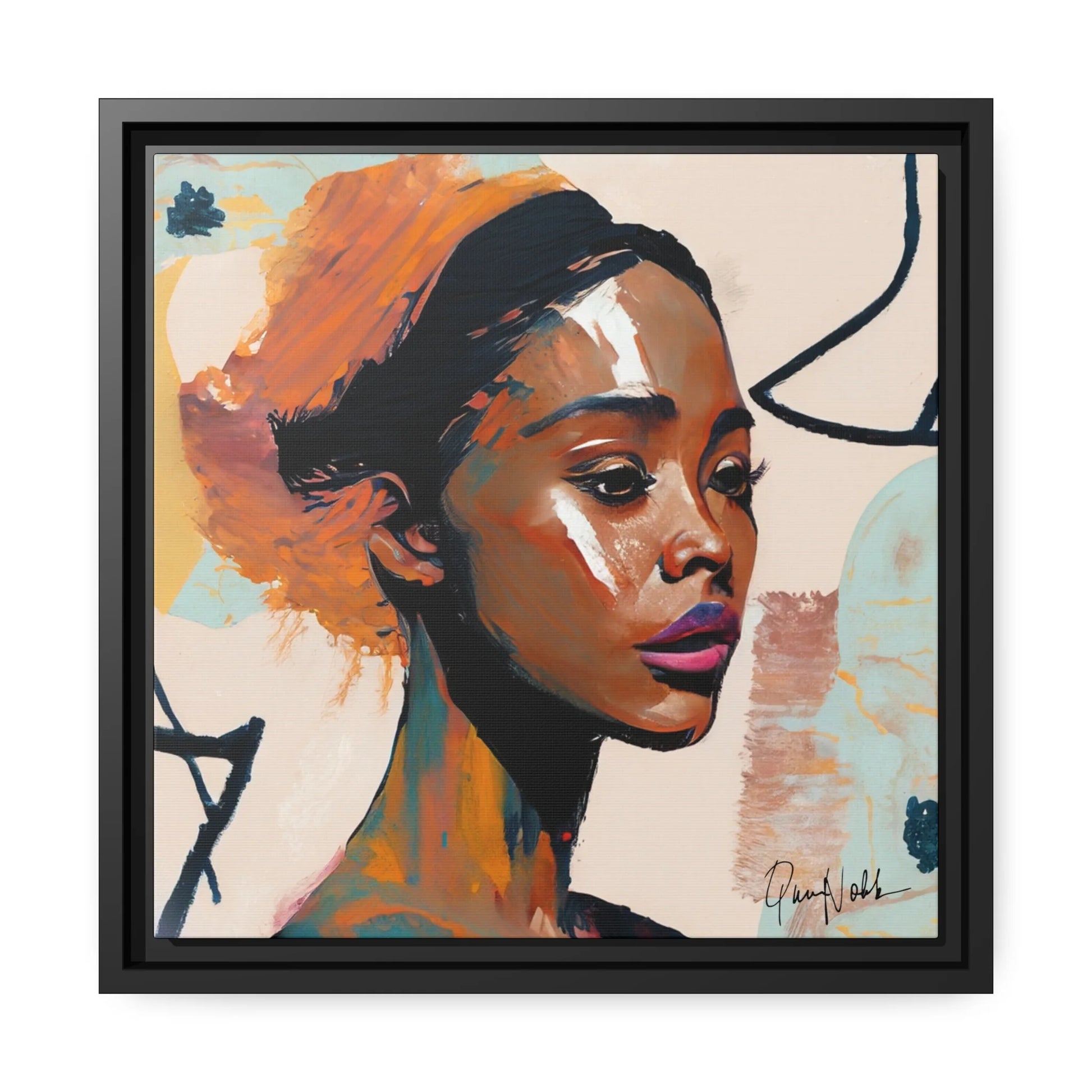 Elegant Framed Canvas Wall Art Featuring a Portrait of an African Woman
