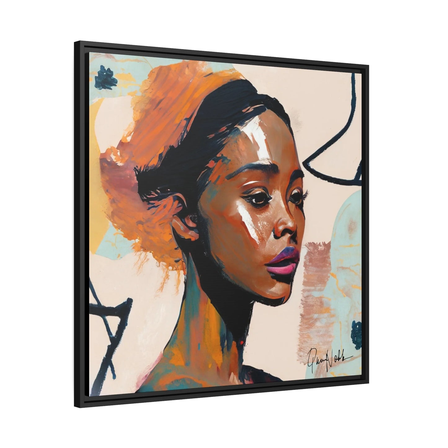 Elegant Framed Canvas Wall Art Featuring a Portrait of an African Woman