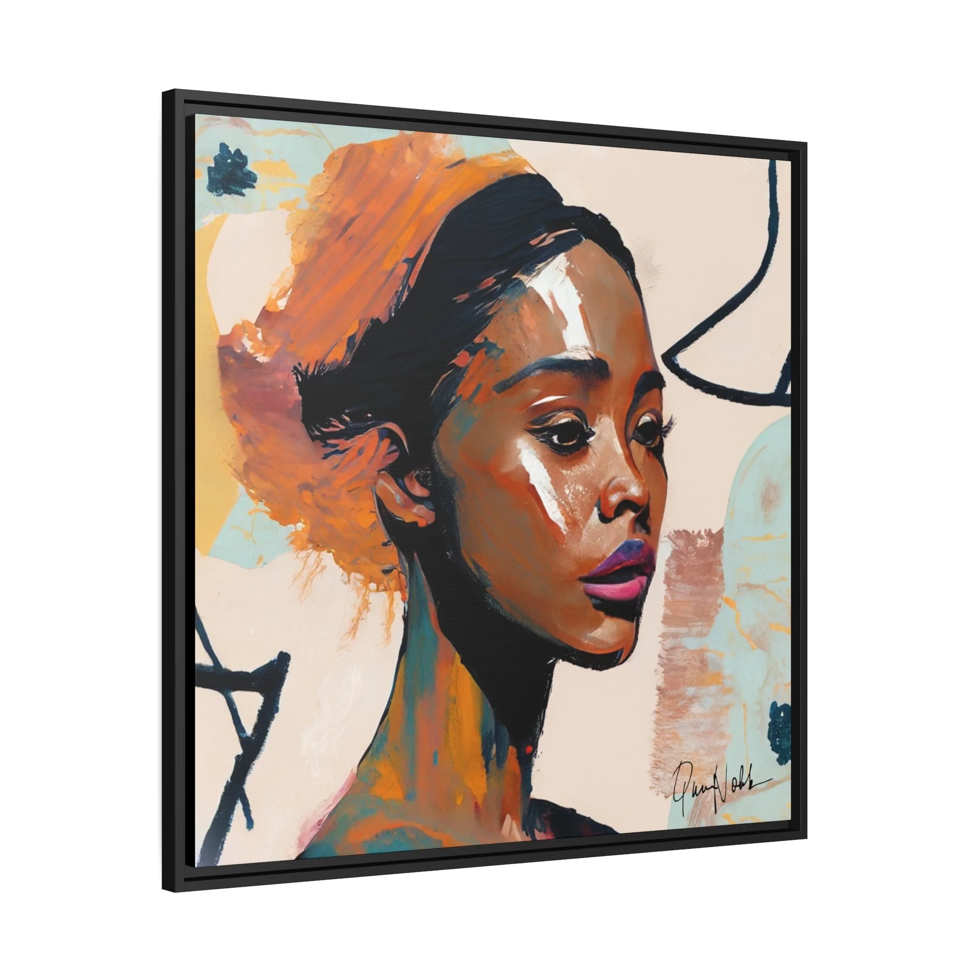 Elegant Framed Canvas Wall Art Featuring a Portrait of an African Woman