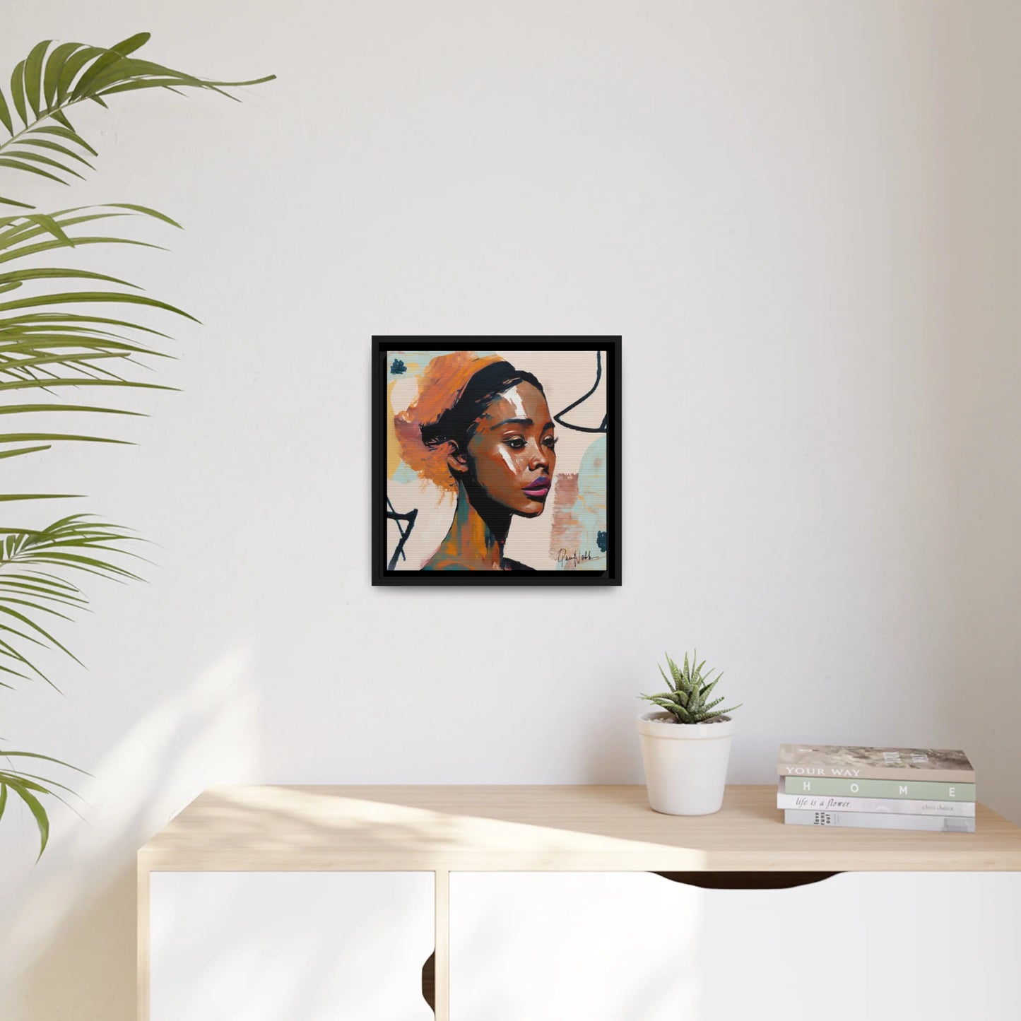 Elegant Framed Canvas Wall Art Featuring a Portrait of an African Woman
