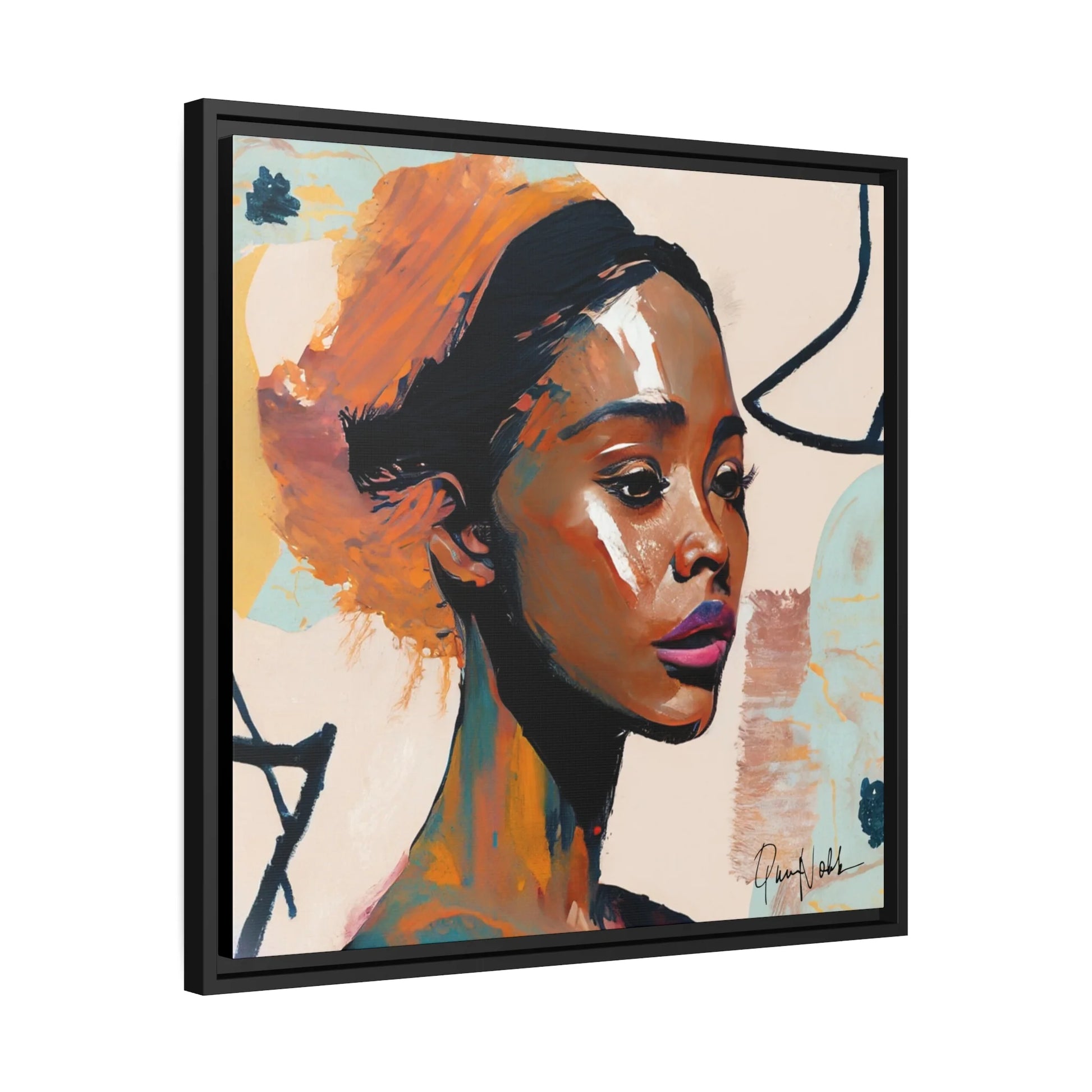 Elegant Framed Canvas Wall Art Featuring a Portrait of an African Woman